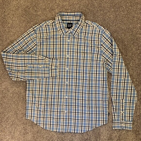 Gap Men's Long Sleeves Poplin Button Up Stretch Plaid Shirt Size M - NWT $49.95 - Picture 2 of 12
